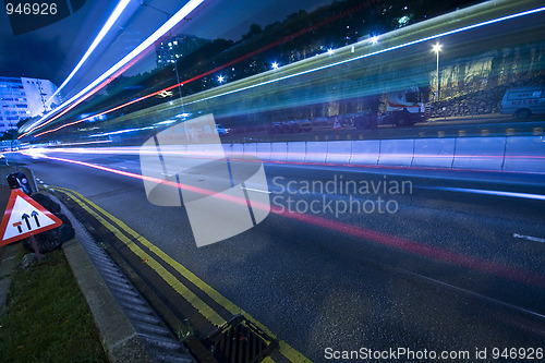 Image of traffic at night in Hong Kong 