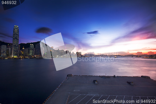 Image of Hong Kong cityscape in sunset 