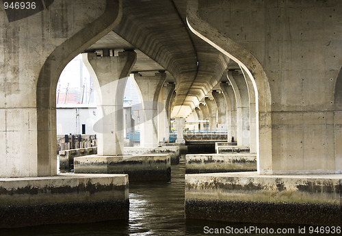 Image of Image of a modern bridge taken from a futuristic angle 