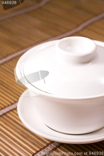 Image of teacup on wooden table 