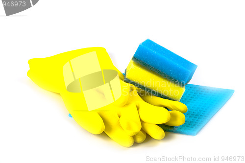 Image of rubber gloves and sponges