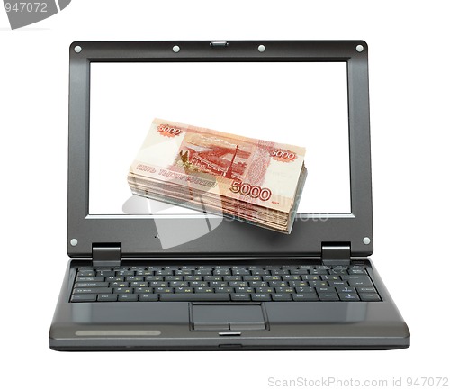 Image of laptop with russian money - rubles