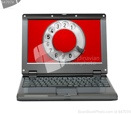 Image of laptop with old phone dial