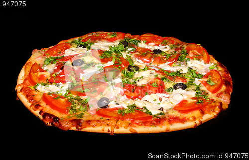 Image of cooking pizza on black