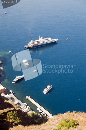 Image of cruise ship yachts, old port harbor santorini greek islands