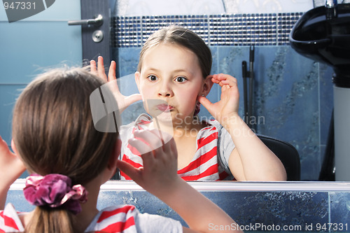 Image of Girl grimacing at mirror