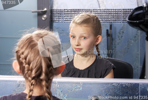 Image of Girl looking at her reflection