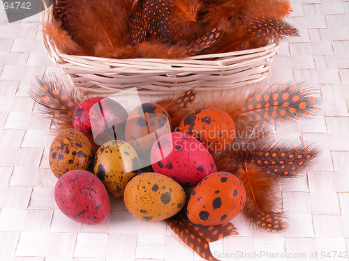 Image of colorful quail eggs