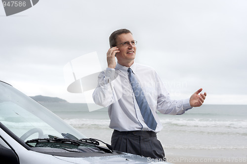 Image of Smiling businessman talking on cell phone