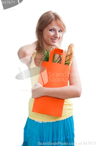 Image of Pretty blonde with baguette