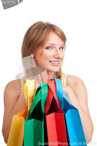 Image of Happy young customer  after shopping