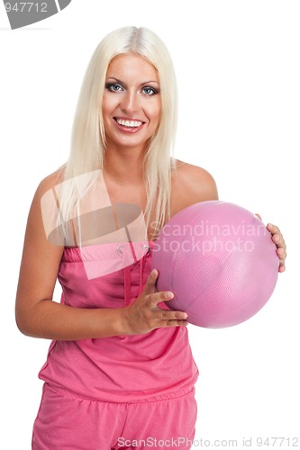 Image of Woman hold pink basketball ball