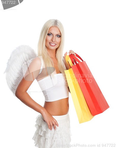Image of Angel woman with shopping bags,