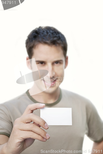 Image of Man holding blank card