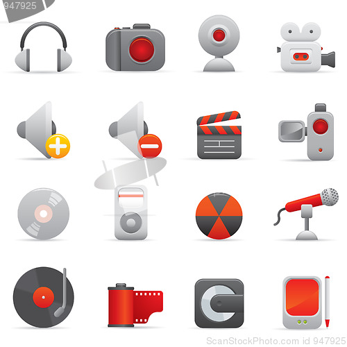 Image of Multimedia Icons Set | Red Series 01