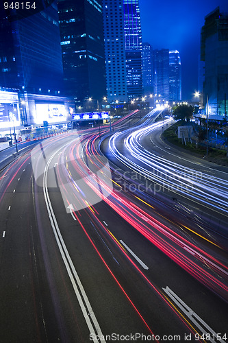 Image of traffic in city at night in hong kong