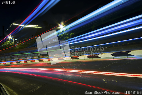 Image of traffic in city at night in hong kong