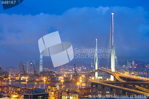 Image of Hong Kong Bridge of transportation at night