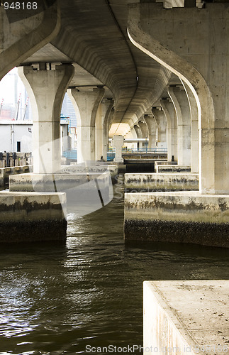 Image of Image of a modern bridge taken from a futuristic angle 