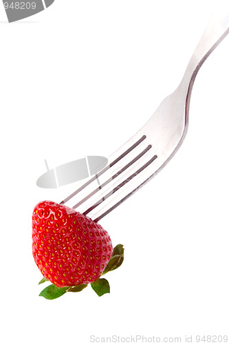 Image of fork and fresh strawberry
