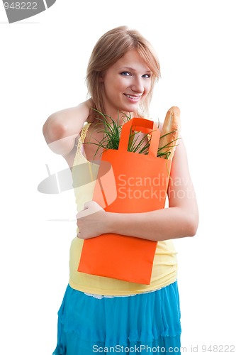 Image of Pretty blonde with baguette