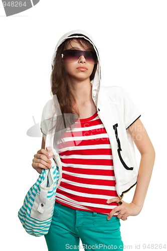 Image of Stylish teenage girl with backpack