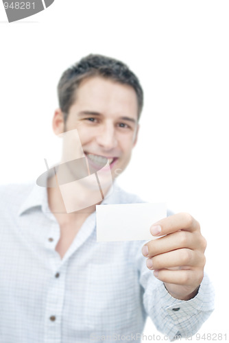 Image of Man showing blank card