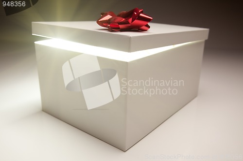 Image of Red Bow Gift Box Lid Showing Very Bright Contents