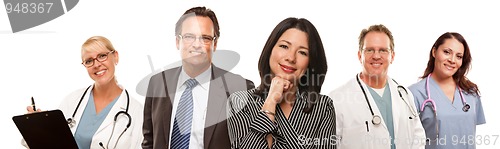 Image of Hispanic Woman with Businessman and Male Doctors or Nurses