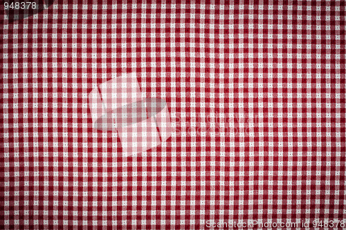 Image of Red and White Gingham Checkered Tablecloth Background with Vigne