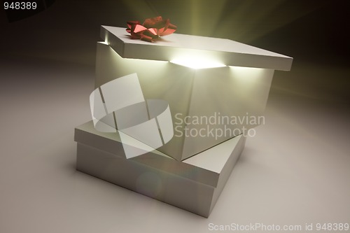 Image of Red Bow Gift Box Lid Showing Very Bright Contents