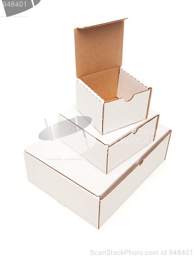 Image of Stack of Blank White Cardboard Boxes, Top Opened, Isolated