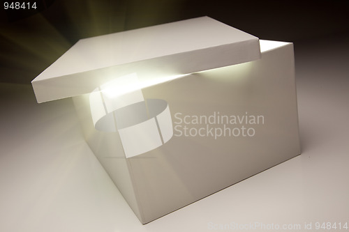 Image of White Box with Lid Revealing Something Very Bright