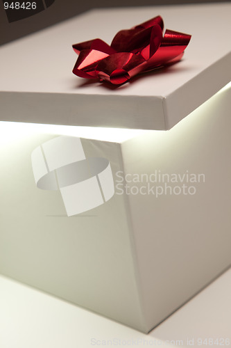 Image of Red Bow Gift Box Lid Showing Very Bright Contents