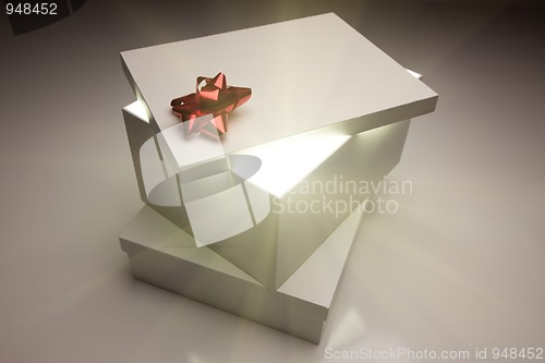 Image of Red Bow Gift Box Lid Showing Very Bright Contents