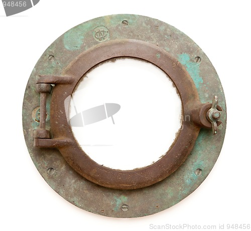 Image of Aged Antique Ship Porthole Isolated with Clipping Path