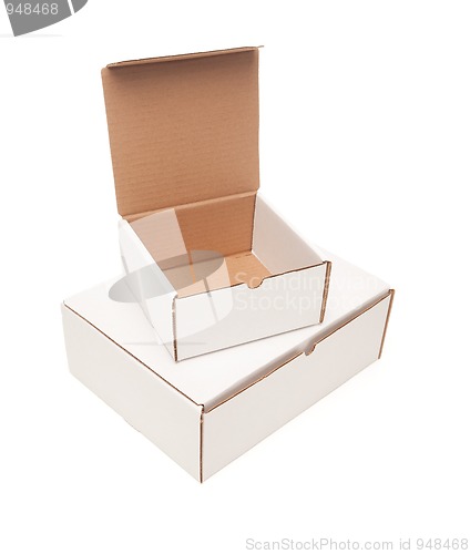 Image of Stack of Blank White Cardboard Boxes, Top Opened, Isolated