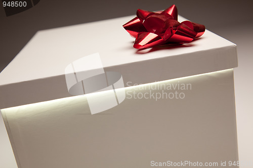 Image of Red Bow Gift Box Lid Showing Very Bright Contents