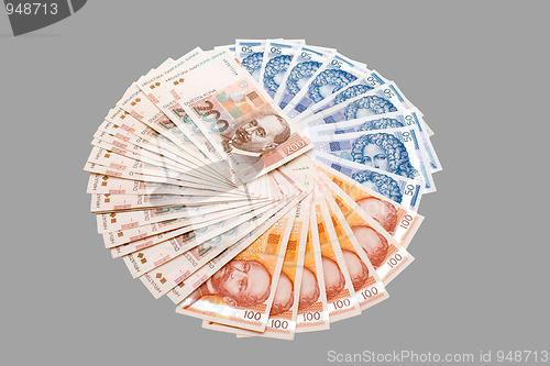 Image of Croatian Kuna banknotes isolated on gray