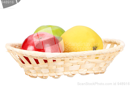 Image of Three apples in basket