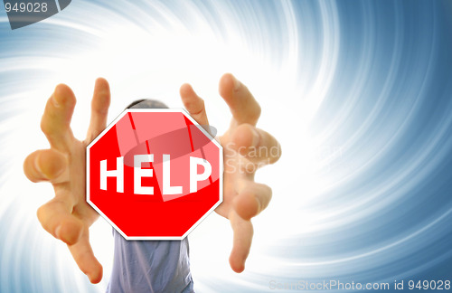 Image of Man grabing a help sign.