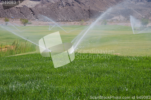 Image of sprinklers on golf course