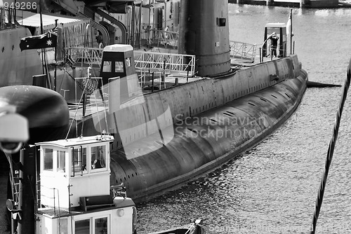 Image of War Submarine anchored in Sydney