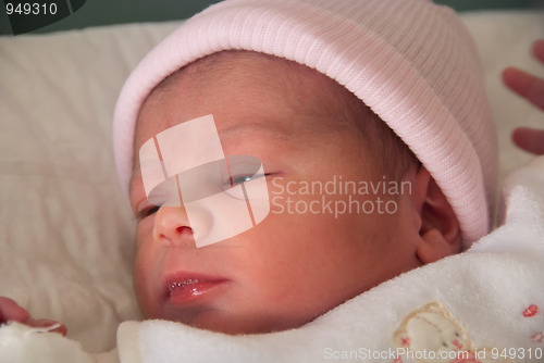 Image of Newborn Baby Girl in her Bed, Italy