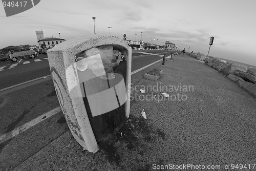 Image of Trash Bin on a Sea Promenade, Italy