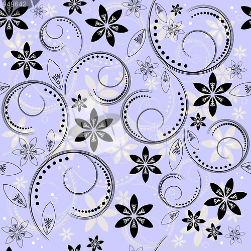 Image of Seamless floral blue-black-white pattern