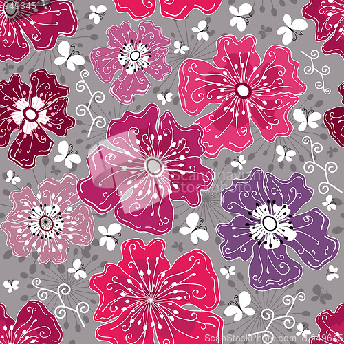 Image of Seamless floral grey pattern