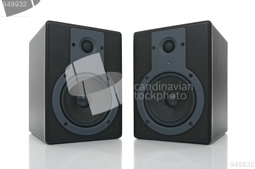 Image of Pair of loud speakers with reflection