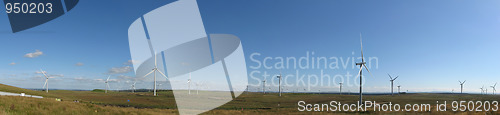 Image of Wind farm panorama with blue sky