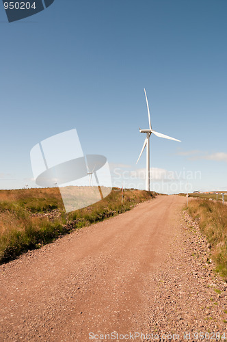 Image of Wind turbine and path on sunny day